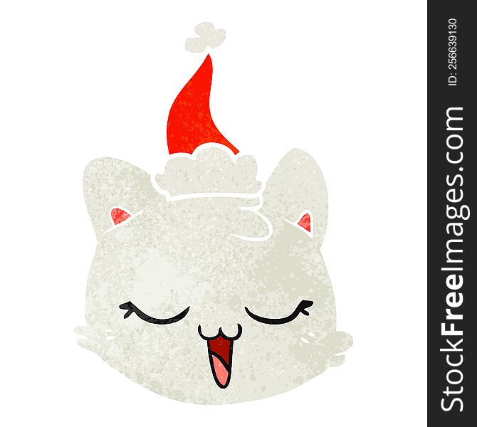 Retro Cartoon Of A Cat Face Wearing Santa Hat