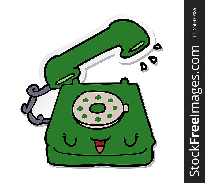 Distressed Sticker Of A Cute Cartoon Telephone