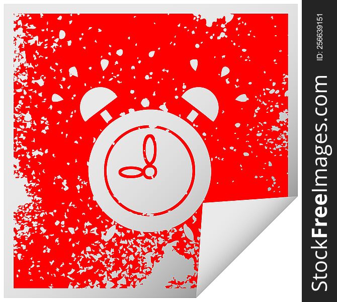 Distressed Square Peeling Sticker Symbol Ringing Alarm Clock