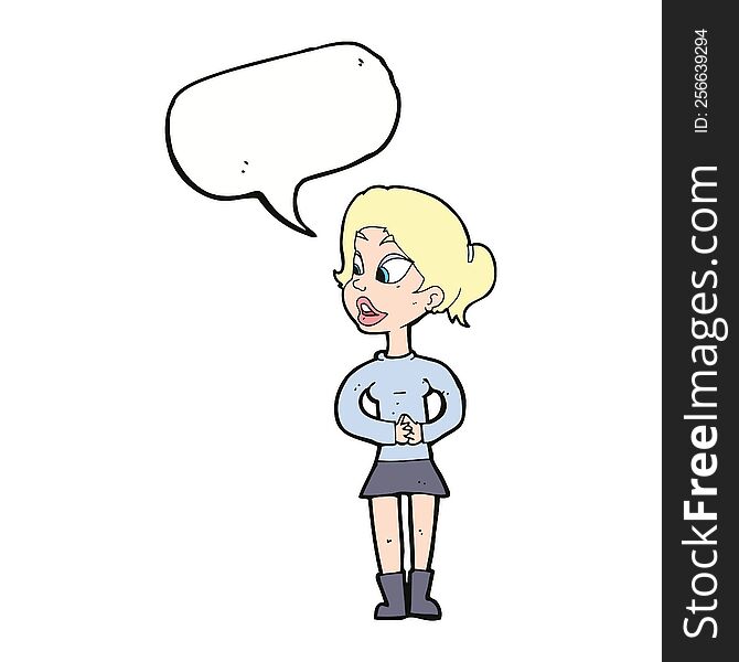 Cartoon Girl Talking With Speech Bubble