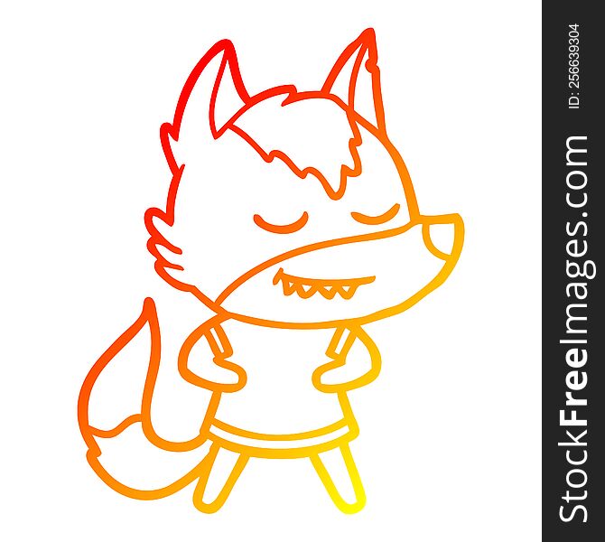 Warm Gradient Line Drawing Friendly Cartoon Wolf Girl