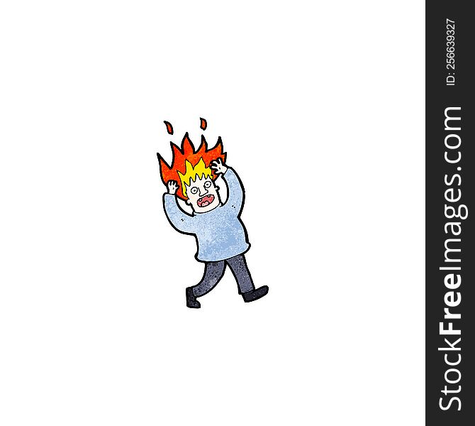 cartoon man with hair on fire