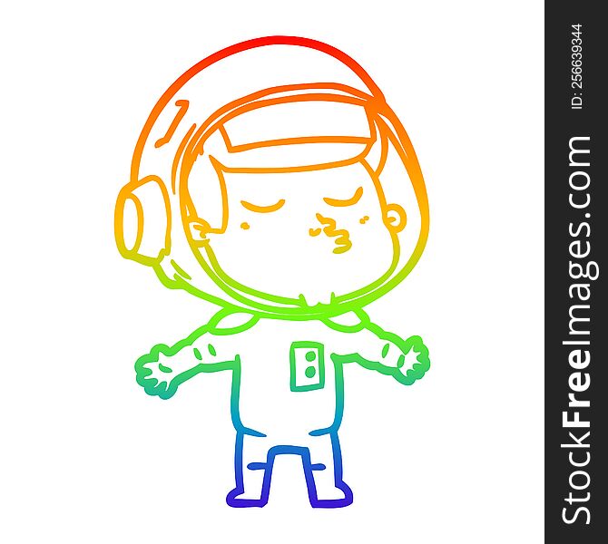 Rainbow Gradient Line Drawing Cartoon Confident Astronaut