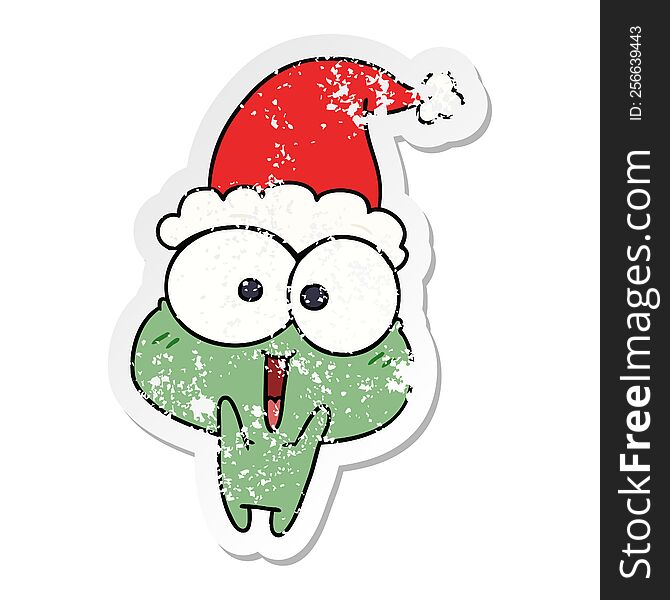 hand drawn christmas distressed sticker cartoon of kawaii frog
