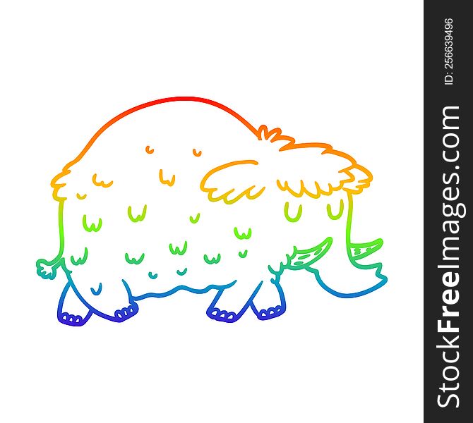 rainbow gradient line drawing of a cartoon prehistoric mammoth
