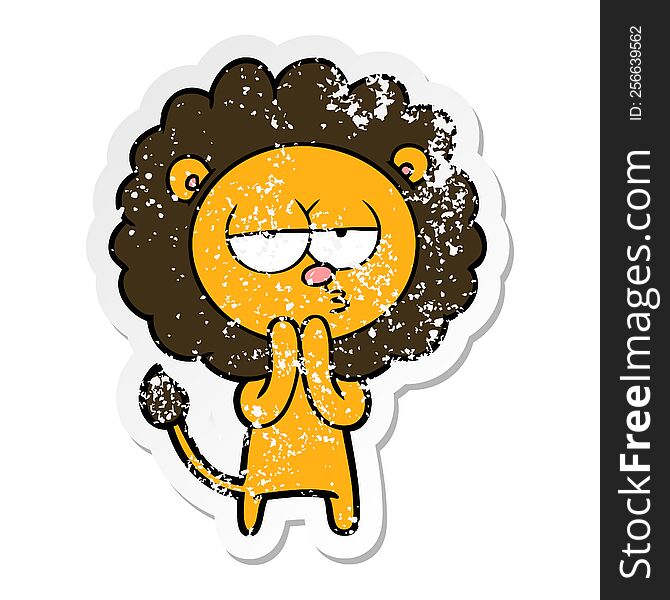 distressed sticker of a cartoon lion considering