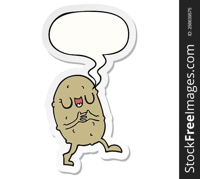 cartoon happy potato with speech bubble sticker