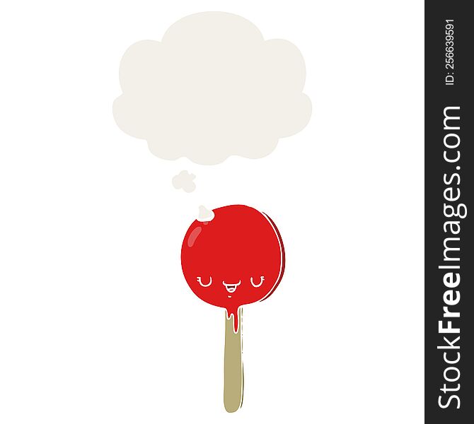 cartoon candy lollipop with thought bubble in retro style
