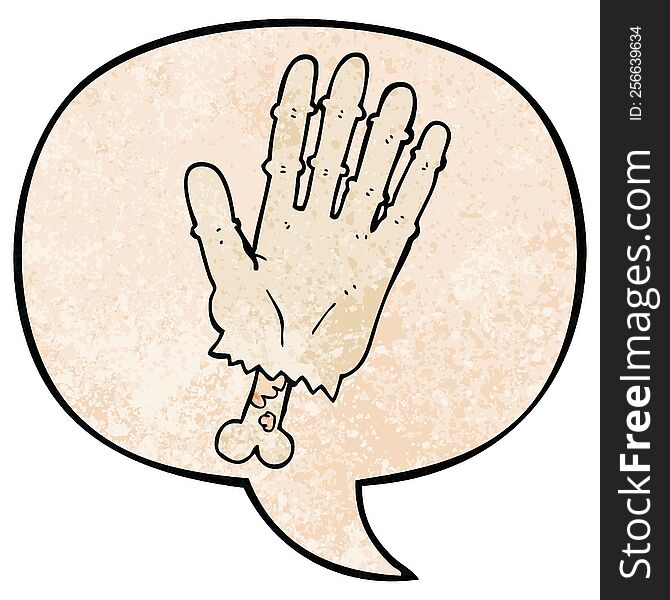 Cartoon Zombie Hand And Speech Bubble In Retro Texture Style