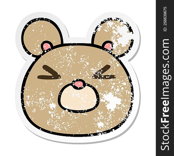 Distressed Sticker Of A Quirky Hand Drawn Cartoon Bear Face