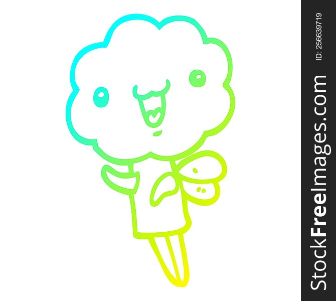 cold gradient line drawing of a cute cartoon cloud head creature