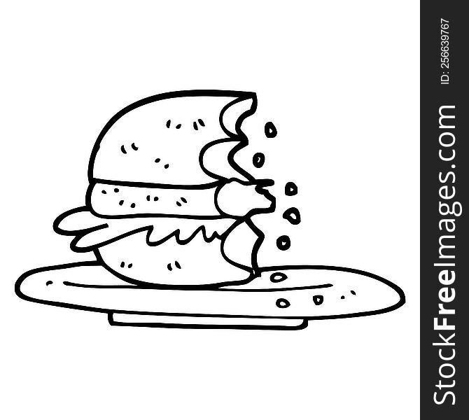 Black And White Cartoon Half Eaten Burger