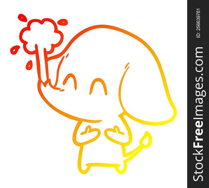 warm gradient line drawing of a cute cartoon elephant spouting water