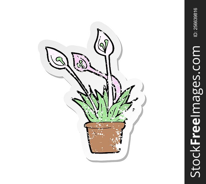 retro distressed sticker of a cartoon orchid plant
