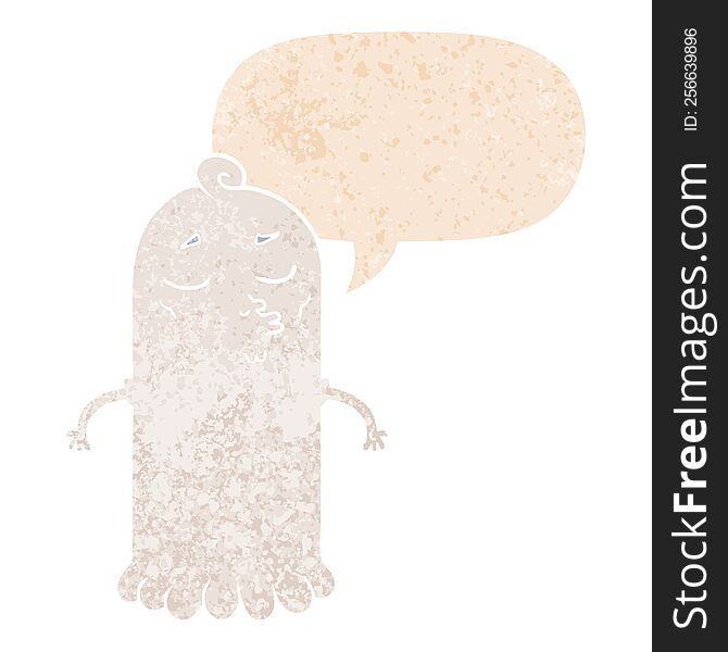 Cartoon Ghost And Speech Bubble In Retro Textured Style