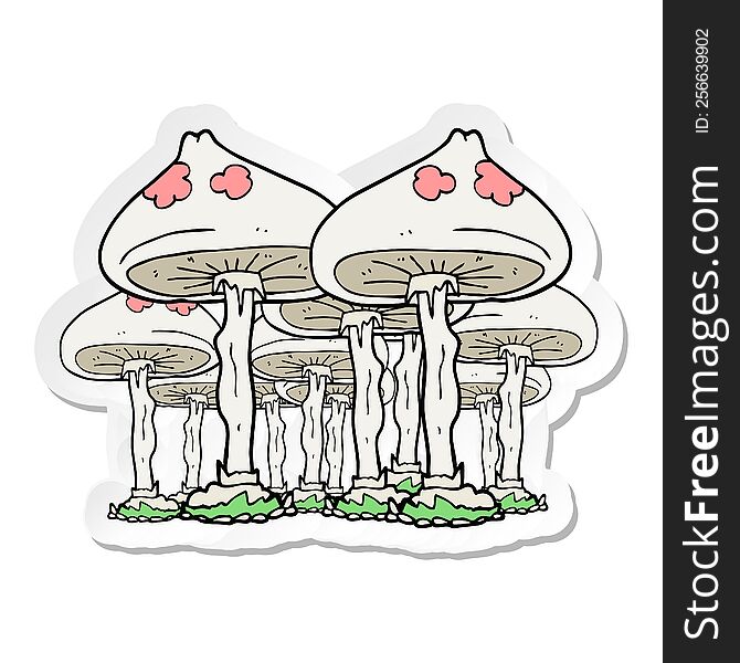 Sticker Of A Cartoon Mushrooms