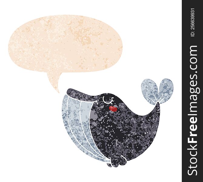 Cartoon Whale And Speech Bubble In Retro Textured Style