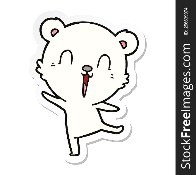 sticker of a happy cartoon polar bear dancing