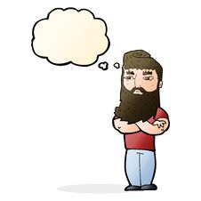 Cartoon Serious Man With Beard With Thought Bubble Royalty Free Stock Images