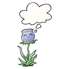 Cartoon Thistle And Thought Bubble In Smooth Gradient Style Stock Photo