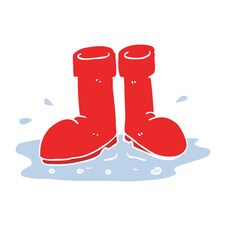 Flat Color Illustration Of A Cartoon Wellington Boots In Puddle Stock Image