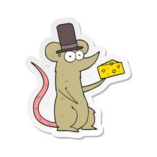 Sticker Of A Cartoon Mouse With Cheese Royalty Free Stock Images