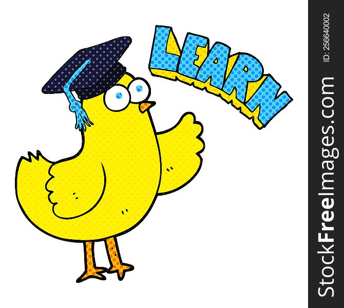 freehand drawn cartoon bird with learn text