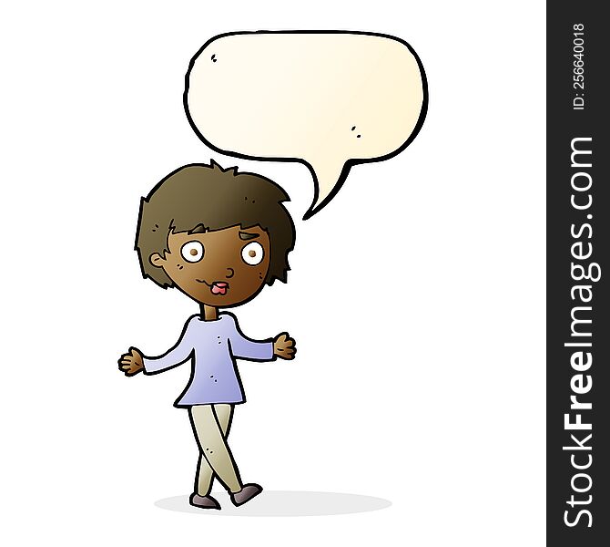 Cartoon Confused Woman With Speech Bubble