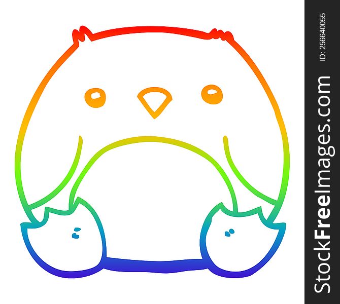 rainbow gradient line drawing of a cartoon penguin