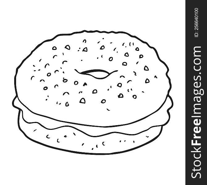 freehand drawn black and white cartoon bagel