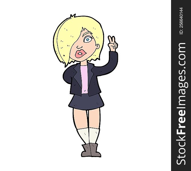 Cartoon Cool Girl Giving Peace Sign