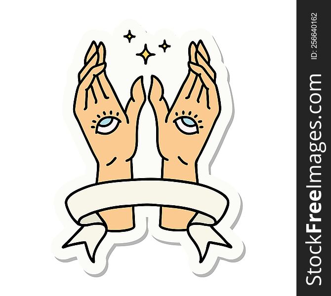 Tattoo Sticker With Banner Of Mystic Hands