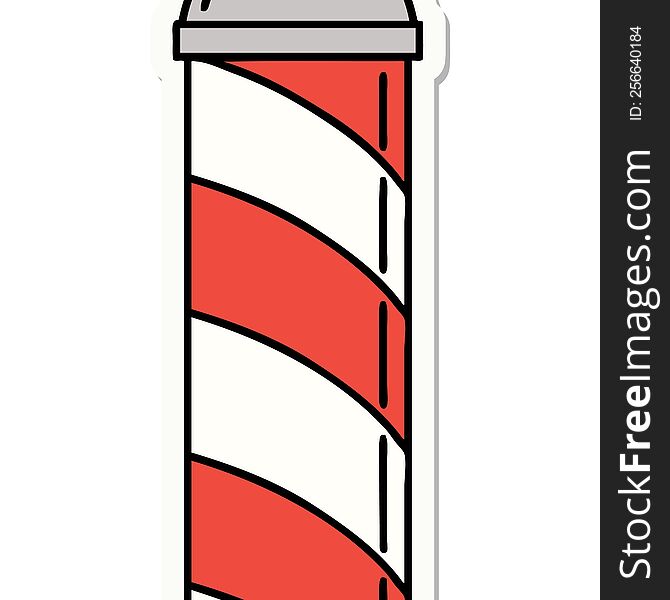 sticker of tattoo in traditional style of a barbers pole. sticker of tattoo in traditional style of a barbers pole