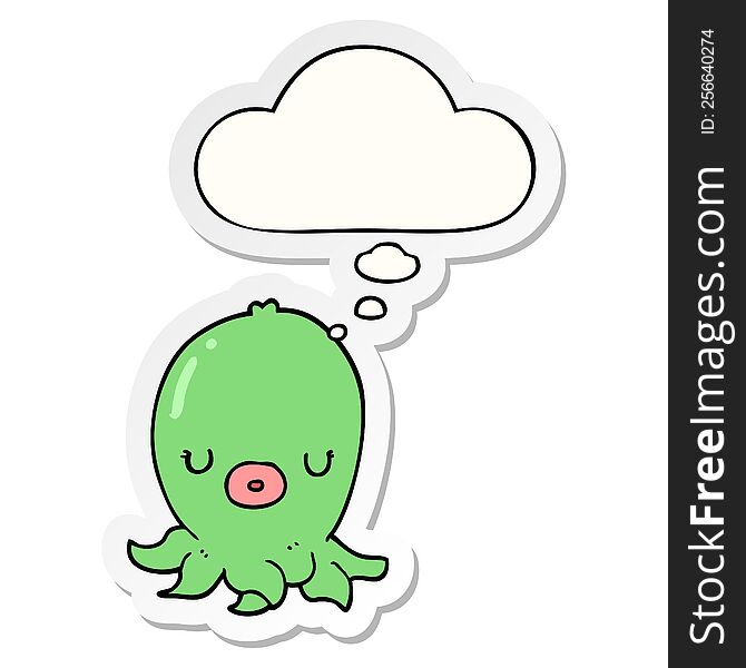 Cartoon Octopus And Thought Bubble As A Printed Sticker