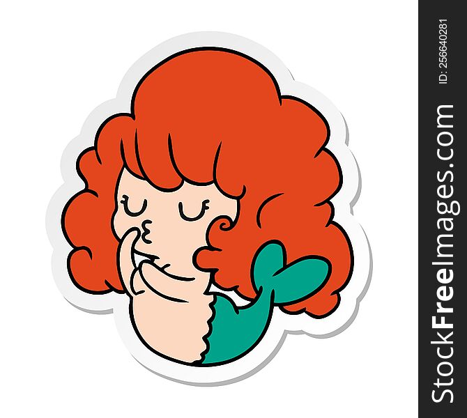 freehand drawn sticker cartoon of cute kawaii mermaid girl