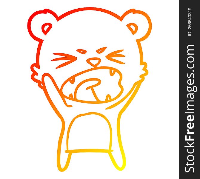 Warm Gradient Line Drawing Angry Cartoon Bear Shouting