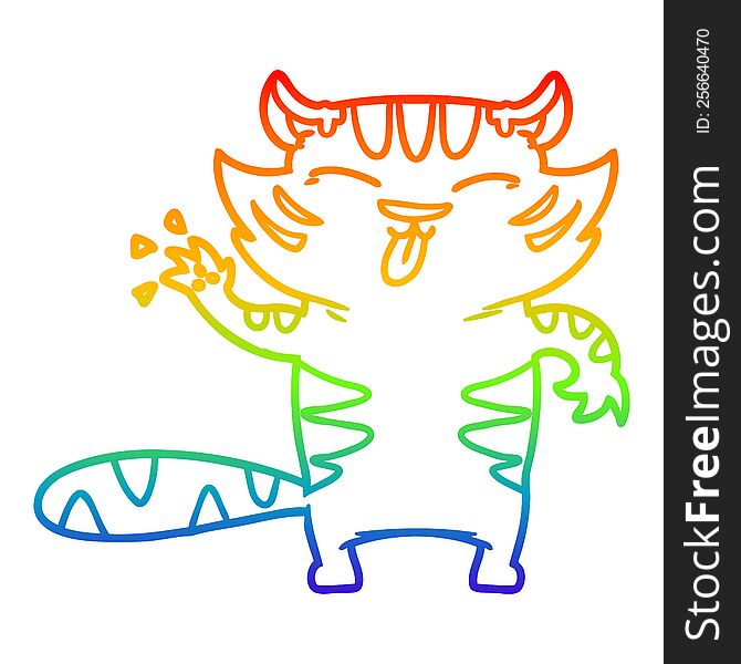 Rainbow Gradient Line Drawing Cartoon White Tiger
