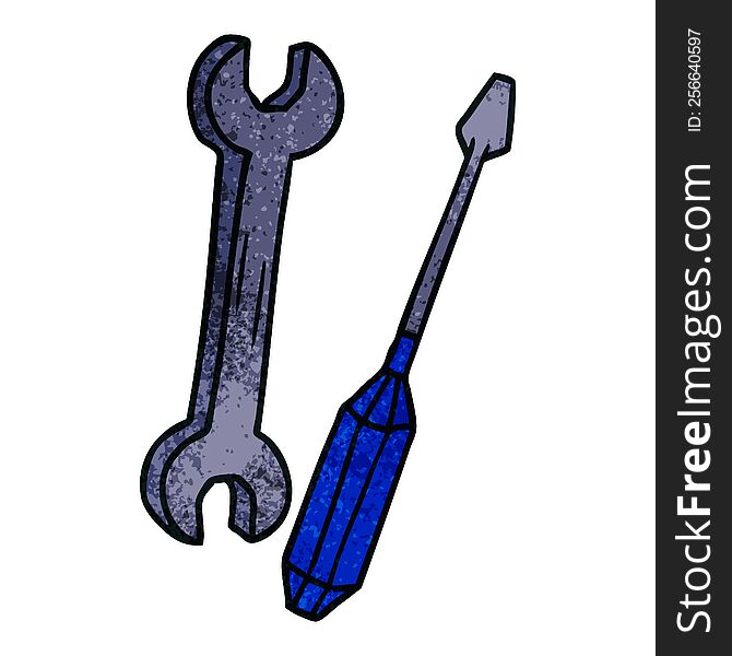 Textured Cartoon Doodle Of A Spanner And A Screwdriver