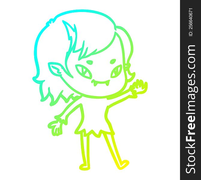 Cold Gradient Line Drawing Cartoon Friendly Vampire Girl