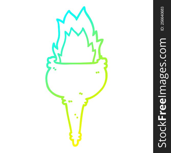 Cold Gradient Line Drawing Cartoon Flaming Torch