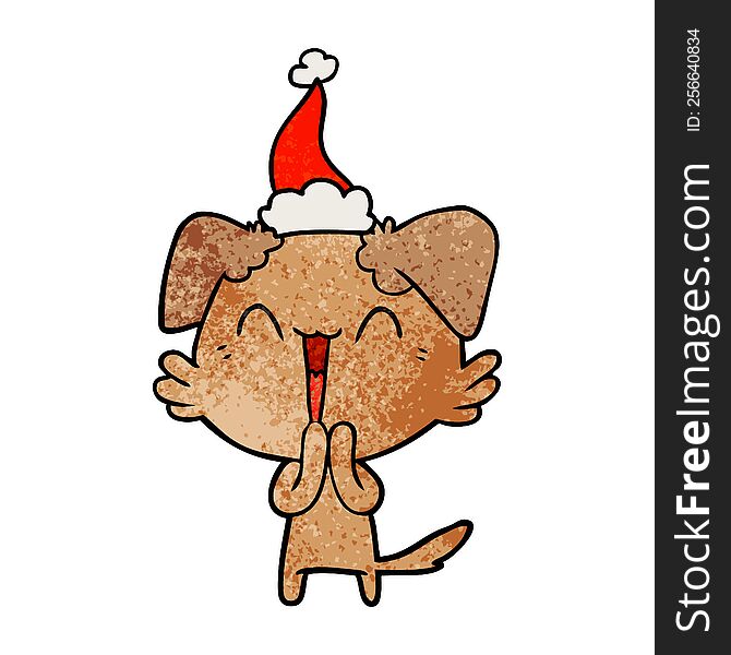 Laughing Little Dog Textured Cartoon Of A Wearing Santa Hat