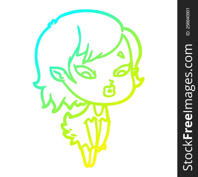 cold gradient line drawing of a cute cartoon vampire girl