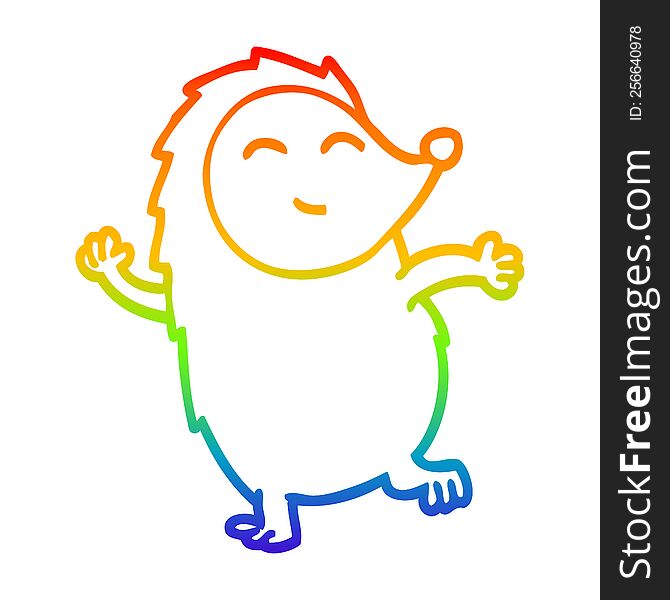 rainbow gradient line drawing of a cartoon dancing hedgehog