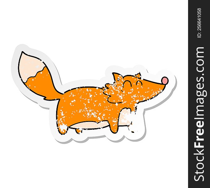 Distressed Sticker Of A Fat Cartoon Fox