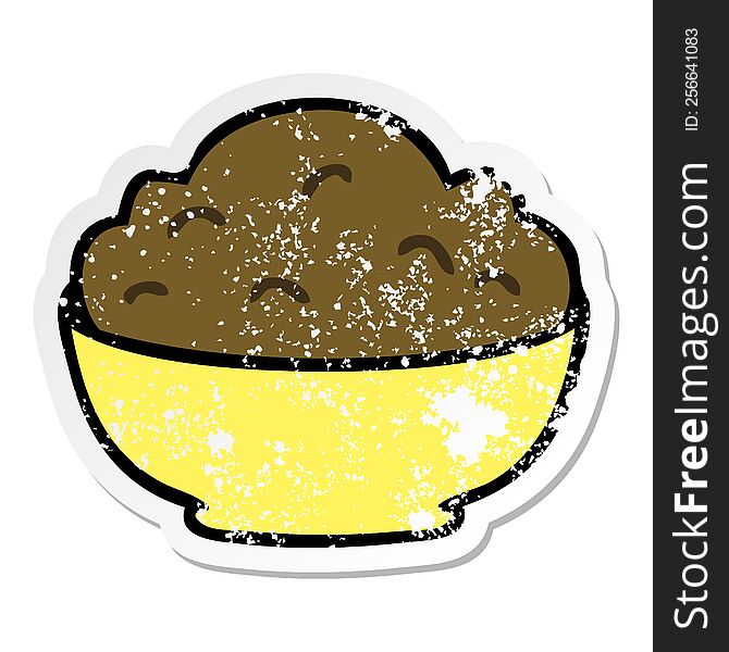 distressed sticker of a quirky hand drawn cartoon bowl of pudding