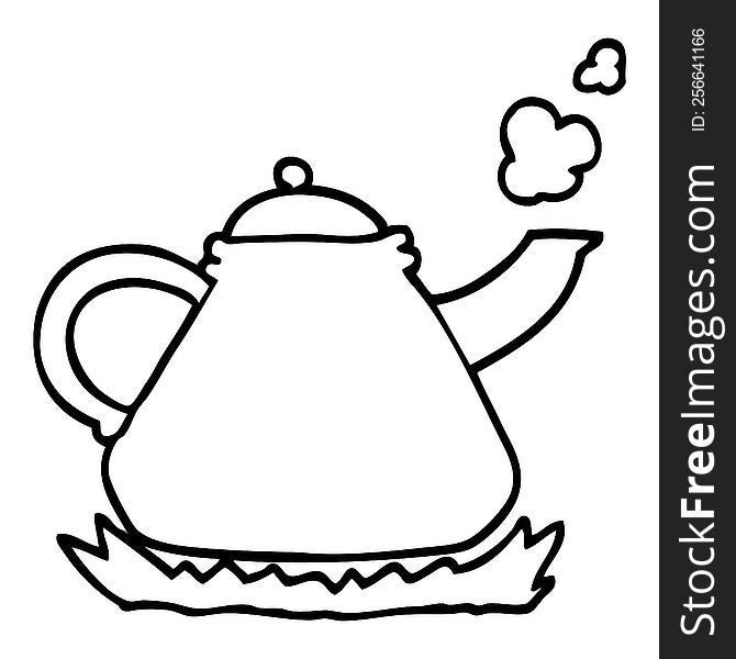 black and white cartoon kettle on stove