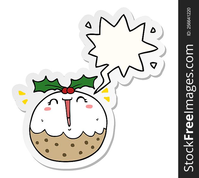 Cute Cartoon Christmas Pudding And Speech Bubble Sticker