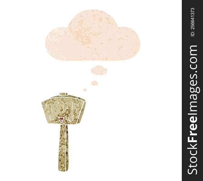 cartoon mallet with thought bubble in grunge distressed retro textured style. cartoon mallet with thought bubble in grunge distressed retro textured style
