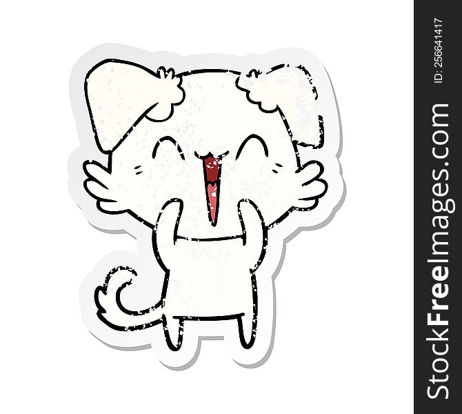 Distressed Sticker Of A Happy Little Dog Cartoon