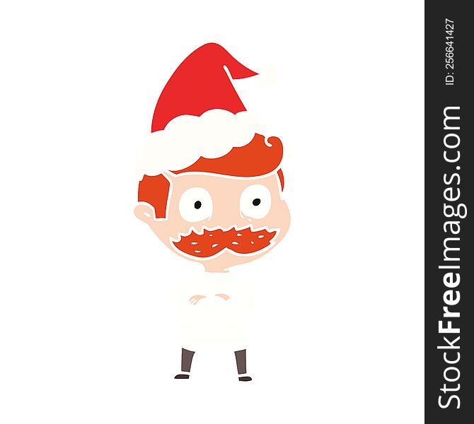 hand drawn flat color illustration of a man with mustache shocked wearing santa hat